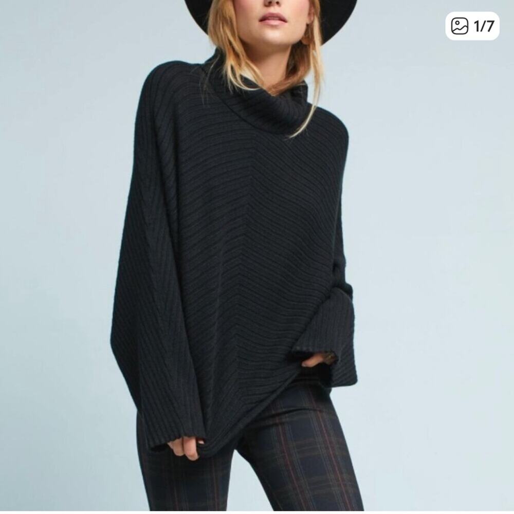 Anthropologie Moth Tisbury Black Ribbed Sweater size XS